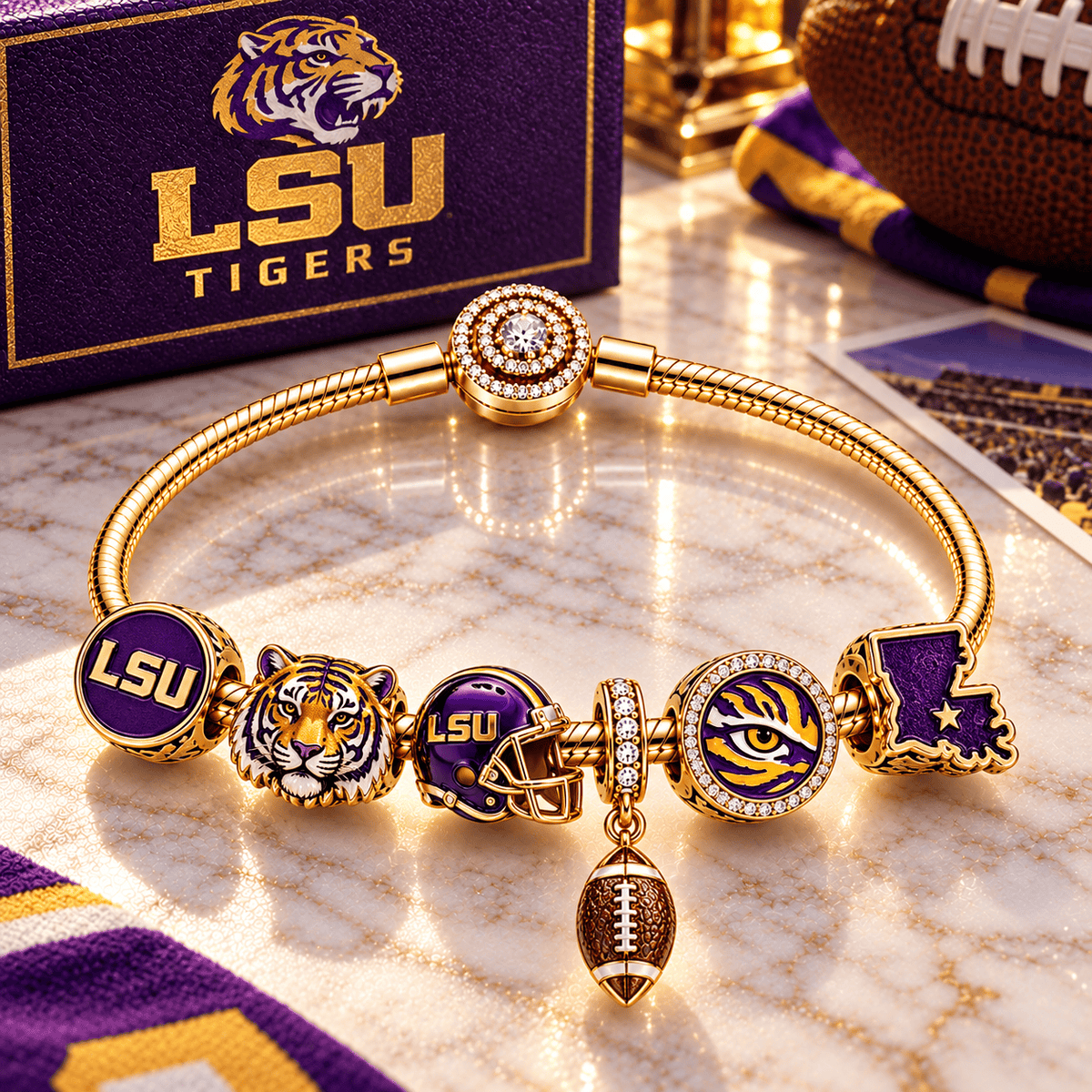 LSU Gold Charm Bracelet Set PNPA