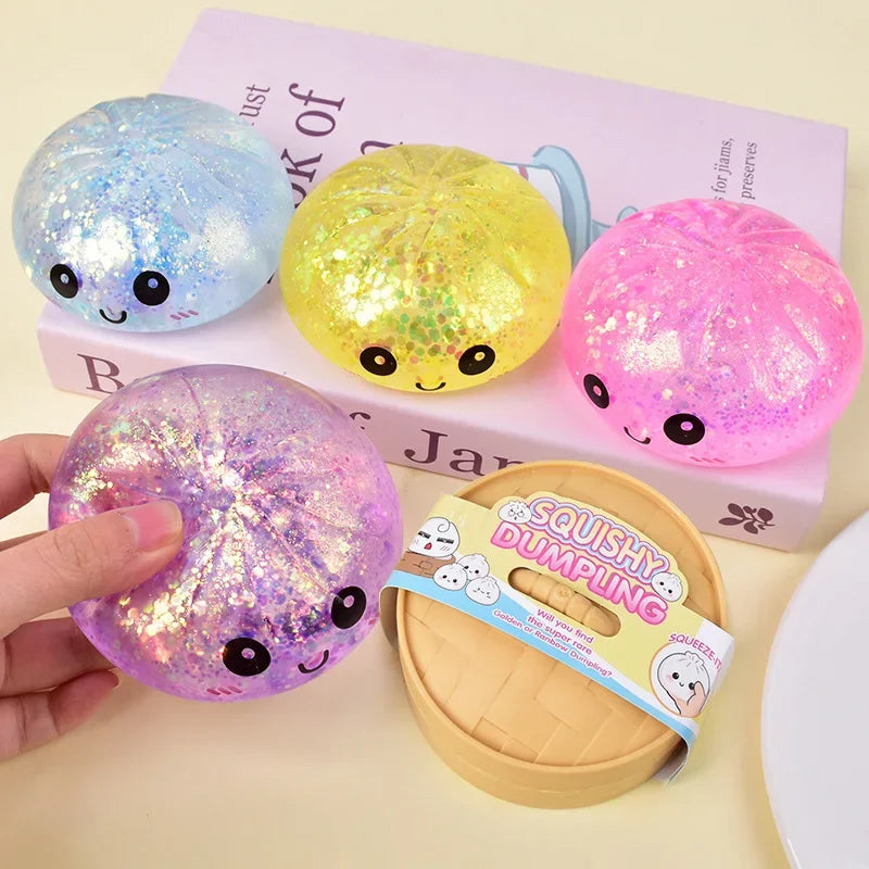 Glitter Dumpling Squishies Toy Bun Baozi Dumpling Mystery Box Colorful Food Squishy Sensory Fidget Toy Anti Stress Squeeze Balls